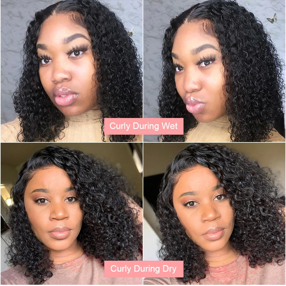 250 Density Curly Short Bob Wig Glueless Wig Human Hair Brazilian Deep Wave 13x4 13X6 HD Lace Frontal Human Hair Wig For Women
