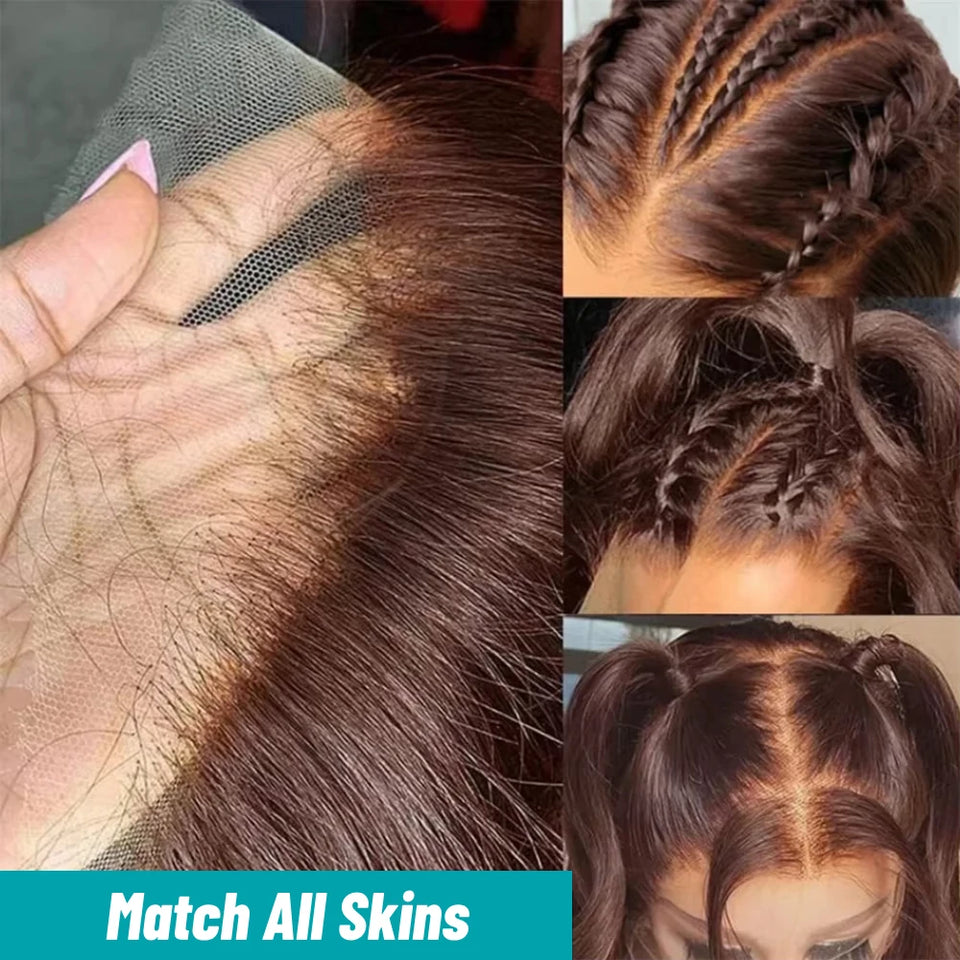 13x6 Chocolate Brown Lace Front Wig Human Hair 200% Density Body Wave Wigs HD Lace Frontal Wigs Pre Plucked Brown Colored Wigs