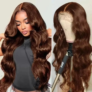 13x6 Chocolate Brown Lace Front Wig Human Hair 200% Density Body Wave Wigs HD Lace Frontal Wigs Pre Plucked Brown Colored Wigs
