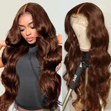 13x6 Chocolate Brown Lace Front Wig Human Hair 200% Density Body Wave Wigs HD Lace Frontal Wigs Pre Plucked Brown Colored Wigs