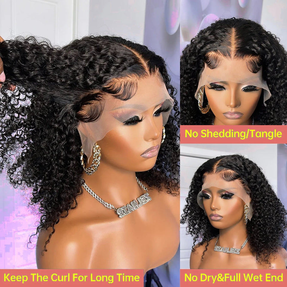 250 Density Curly Short Bob Wig Glueless Wig Human Hair Brazilian Deep Wave 13x4 13X6 HD Lace Frontal Human Hair Wig For Women