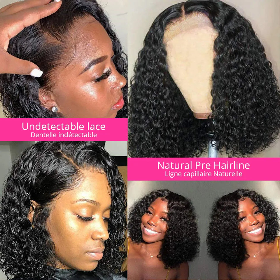 Glueless Wig Brazilian Short Bob Wig Kinky Curly Lace Front Human Hair Wigs 13x4 Transparent Closure Wig Cheveux Humain Perruque
