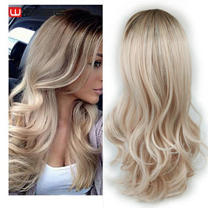 Wignee Long Synthetic Wigs 2 Tone Ombre Brown Ash Blonde Heat Resistant For Women Glueless Wavy Daily/Cosplay Natural Hair Wigs
