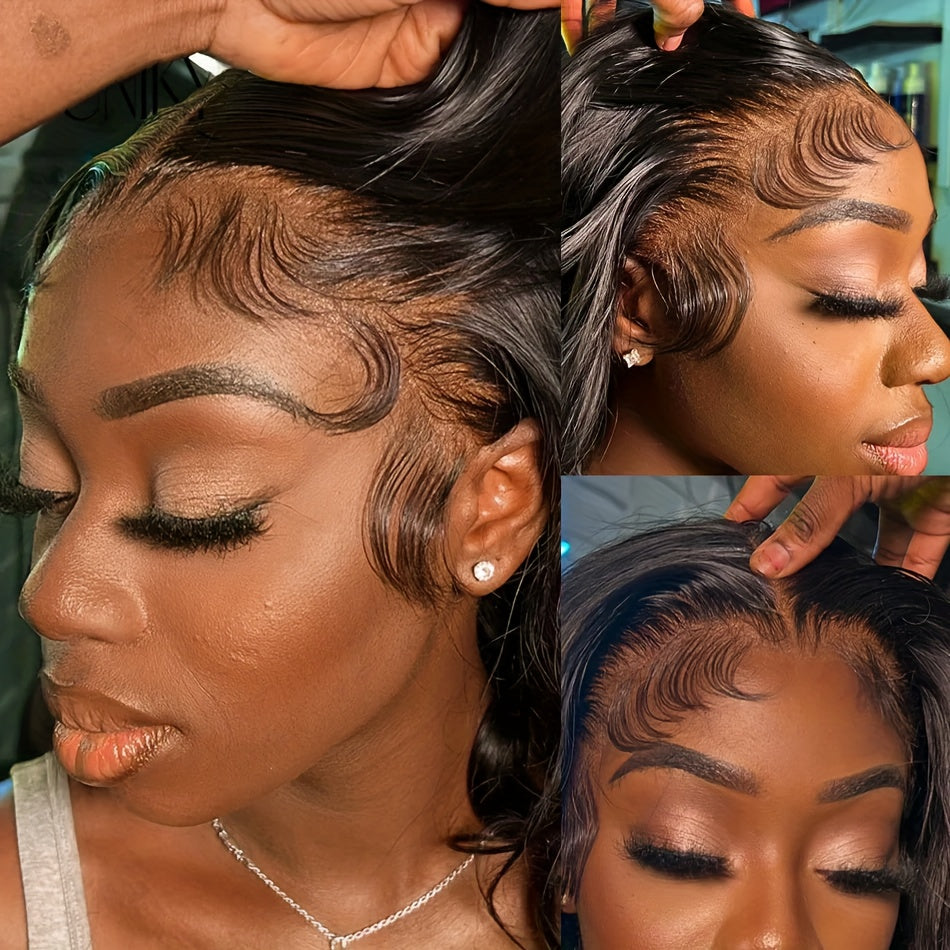 Loose Body Wave 200% Density 13x4 HD Transparent Lace Front Human Hair Wig for Women - Glueless Pre-Plucked Brazilian Hair, Natural Look, Full & Voluminous Waves, Short Bob Style, Blunt Cut, Available in 10/12/14/16 Inches, S