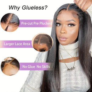 Women's Brazilian Human Hair Wig - Glueless Lace Front with 13x4 Pre-Plucked Baby Hair, 200% Density (Dense Volume), Natural Brown/Black, No Glue Needed, Comfortable & Easy Maintenance - Straight Hairstyle for Everyday, Parti