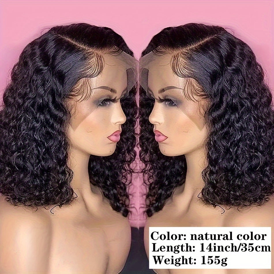 13x4 Lace Front Human Hair Wig Glueless Wear & Go Deep Wave Curly Bob Wig 150% Density 10-16 Inch for, Short Hair Wig, Stylish Hair Accessory