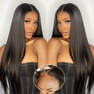 Women's Brazilian Human Hair Wig - Glueless Lace Front with 13x4 Pre-Plucked Baby Hair, 200% Density (Dense Volume), Natural Brown/Black, No Glue Needed, Comfortable & Easy Maintenance - Straight Hairstyle for Everyday, Parti