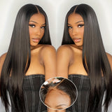 Women's Brazilian Human Hair Wig - Glueless Lace Front with 13x4 Pre-Plucked Baby Hair, 200% Density (Dense Volume), Natural Brown/Black, No Glue Needed, Comfortable & Easy Maintenance - Straight Hairstyle for Everyday, Parti