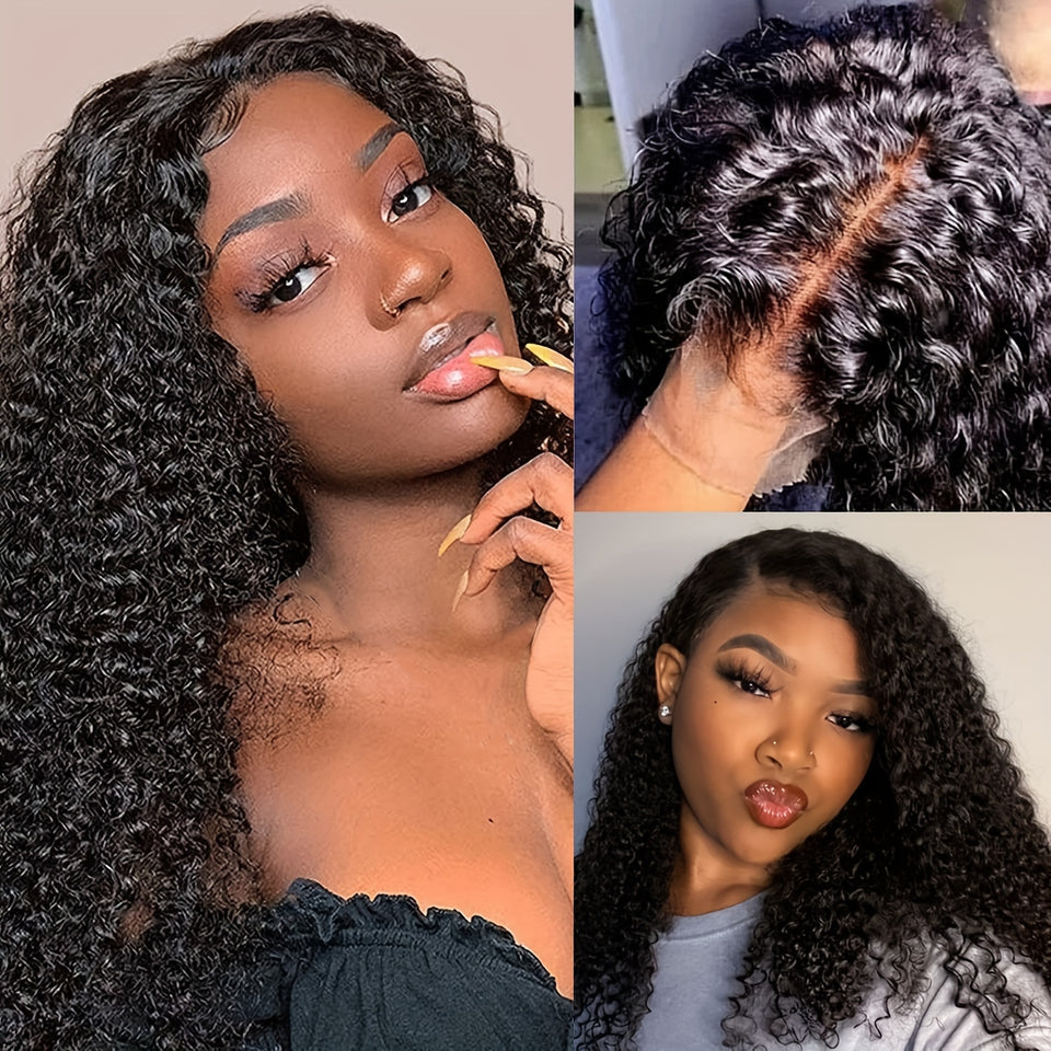 Afua Kinky Curly Lace Front Wigs Human Hair 4x4x1 Lace Closure Wigs 180% Density Kinky Curly Wigs with Brazilian Remy Hair Unprocessed Virgin Hair Wig Natural Color