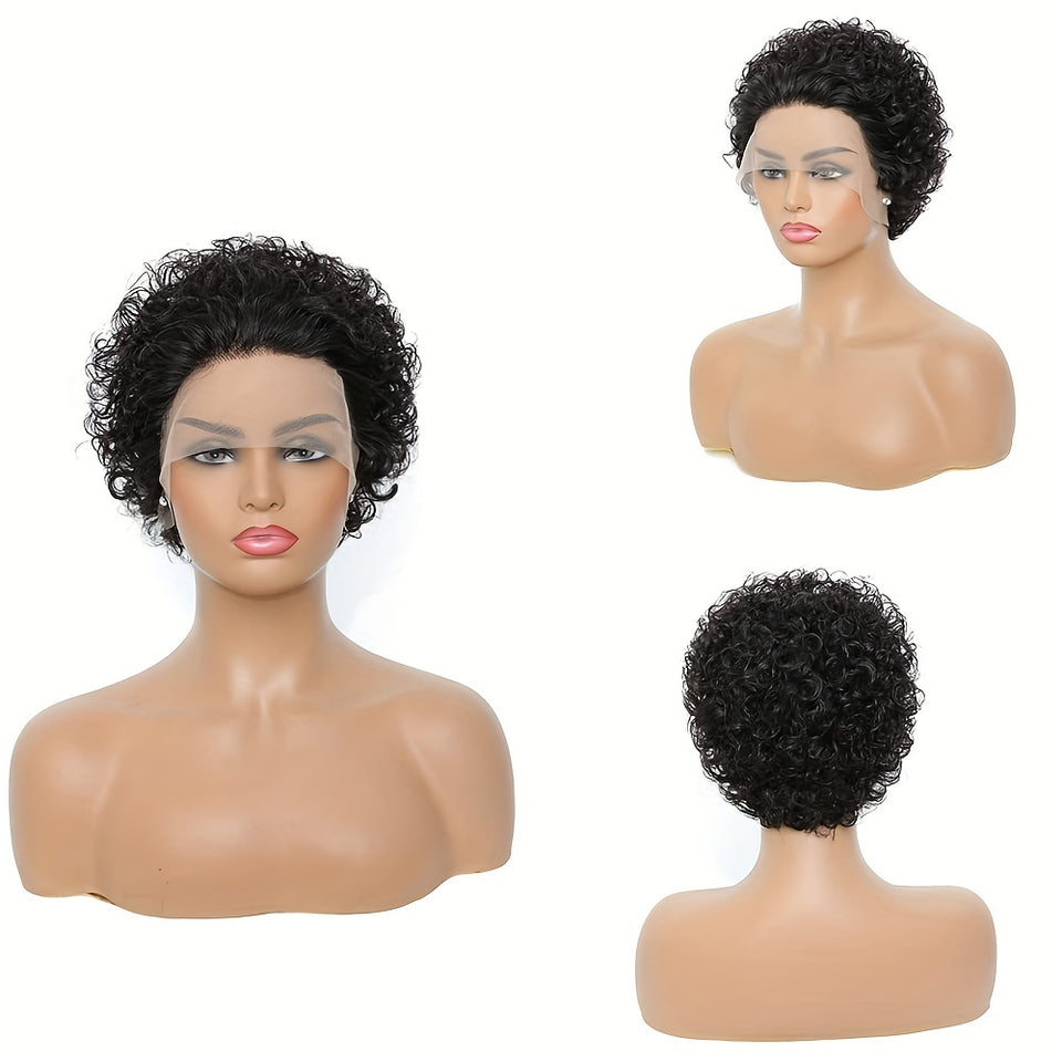 Short Pixie Cut Curly Lace Front Wig - 100% Human Hair, 180% Density, 13x1 Lace Area, Elegant Curly Wave Style for Women, Suitable for All Light Beige Tones, Natural Look & Versatile Styling Options