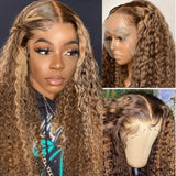 13x4 HD Transparent Lace Front Wig - Honey Blonde Ombre Water Wave Human Hair, Pre-Plucked with Baby Hair, 200% Density, Natural Look for Women, Fashion Accessory | Water Wave Texture | Full Voluminous Wig, Wig Accessories