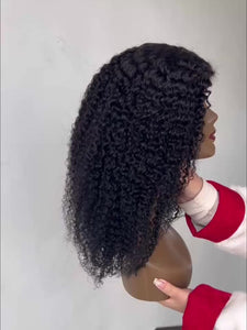 Afua Kinky Curly Lace Front Wigs Human Hair 4x4x1 Lace Closure Wigs 180% Density Kinky Curly Wigs with Brazilian Remy Hair Unprocessed Virgin Hair Wig Natural Color