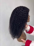 Afua Kinky Curly Lace Front Wigs Human Hair 4x4x1 Lace Closure Wigs 180% Density Kinky Curly Wigs with Brazilian Remy Hair Unprocessed Virgin Hair Wig Natural Color
