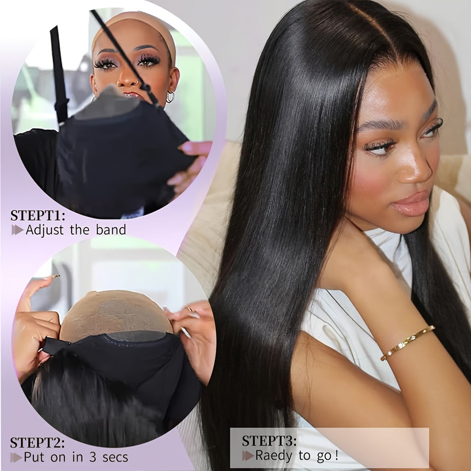 Women's Brazilian Human Hair Wig - Glueless Lace Front with 13x4 Pre-Plucked Baby Hair, 200% Density (Dense Volume), Natural Brown/Black, No Glue Needed, Comfortable & Easy Maintenance - Straight Hairstyle for Everyday, Parti