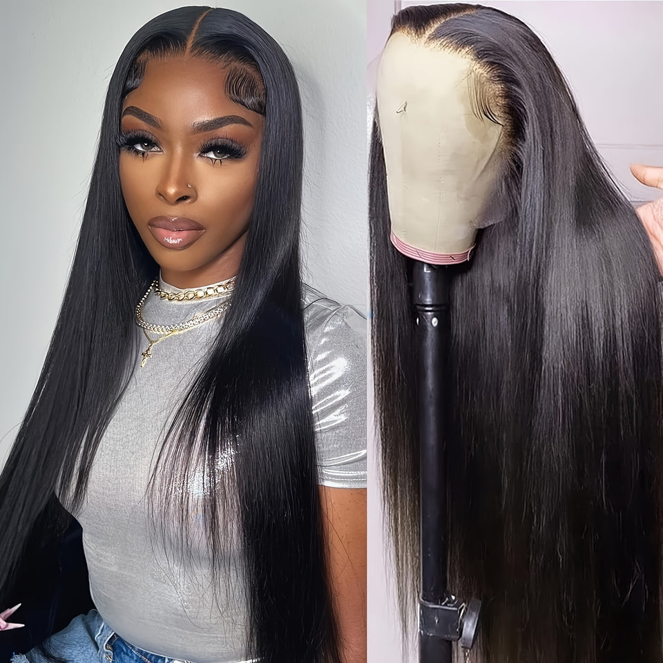 13x4 HD Lace Front Wig Virgin Human Hair 12A 180 Density Straight Pre-Plucked with Baby Hair Natural Black - Breathable Transparent Lace Frontal Wig for, Fashion Accessory, Sleek Hairstyle