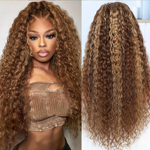 13x4 HD Transparent Lace Front Wig - Honey Blonde Ombre Water Wave Human Hair, Pre-Plucked with Baby Hair, 200% Density, Natural Look for Women, Fashion Accessory | Water Wave Texture | Full Voluminous Wig, Wig Accessories