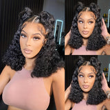 13x4 Lace Front Human Hair Wig Glueless Wear & Go Deep Wave Curly Bob Wig 150% Density 10-16 Inch for, Short Hair Wig, Stylish Hair Accessory