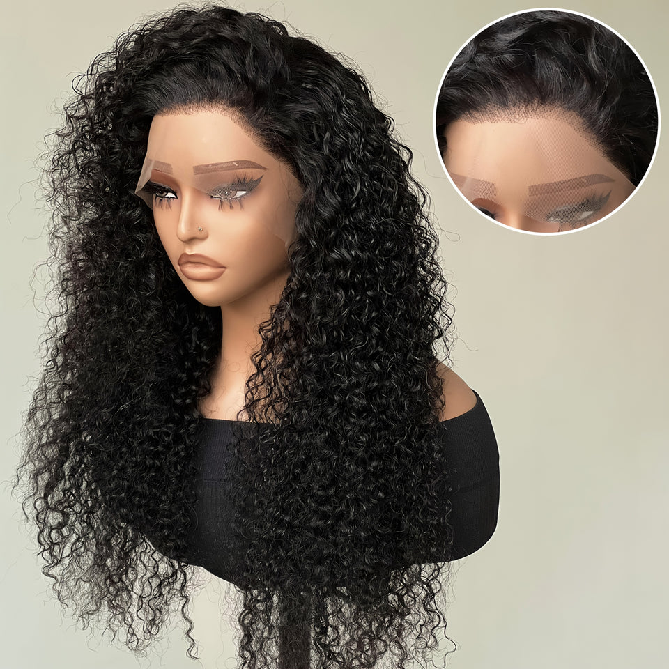 13x4 Deep Wave Lace Front Wigs Human Hair Deep Wave Curly Wig HD Lace Frontal Wigs Human Hair Pre Plucked Bleached Knots With Baby Hair Natural Color 200%