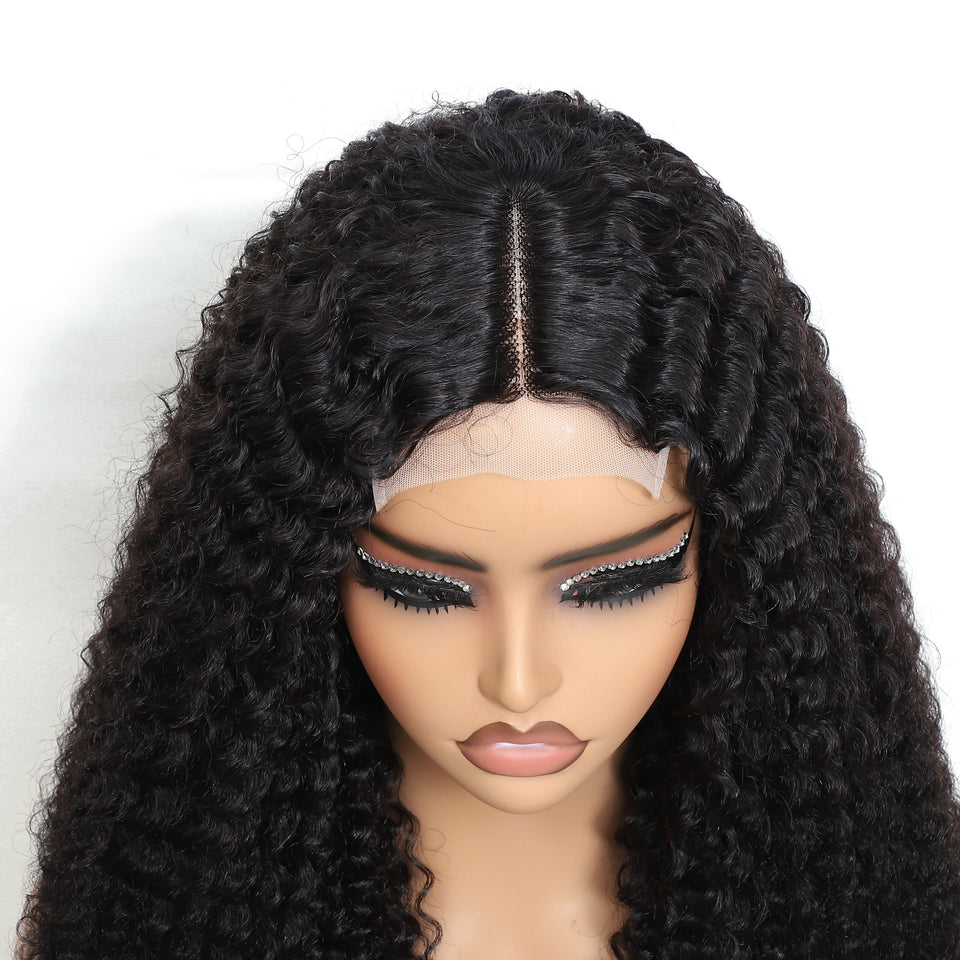 Afua Kinky Curly Lace Front Wigs Human Hair 4x4x1 Lace Closure Wigs 180% Density Kinky Curly Wigs with Brazilian Remy Hair Unprocessed Virgin Hair Wig Natural Color