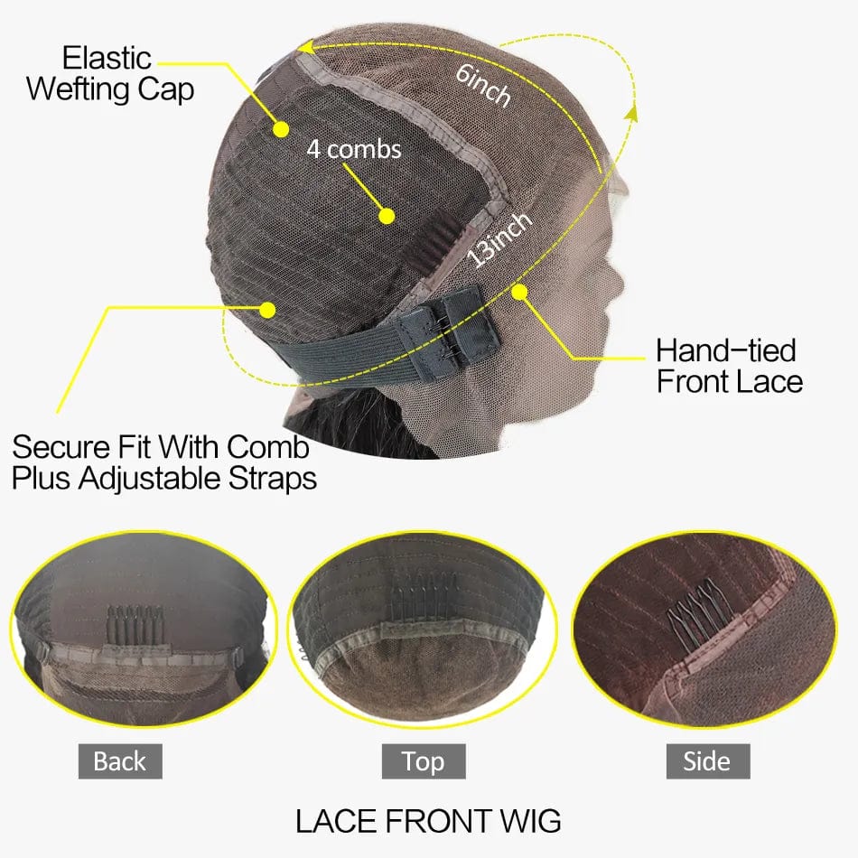 Zetvaa Premuim Human Hair 13x6 Short Bob HD Lace Front Human Hair Wigs Natural Wave Brazilian Remy Hair Full Lace Wig 200% Density For Black Women Luffy