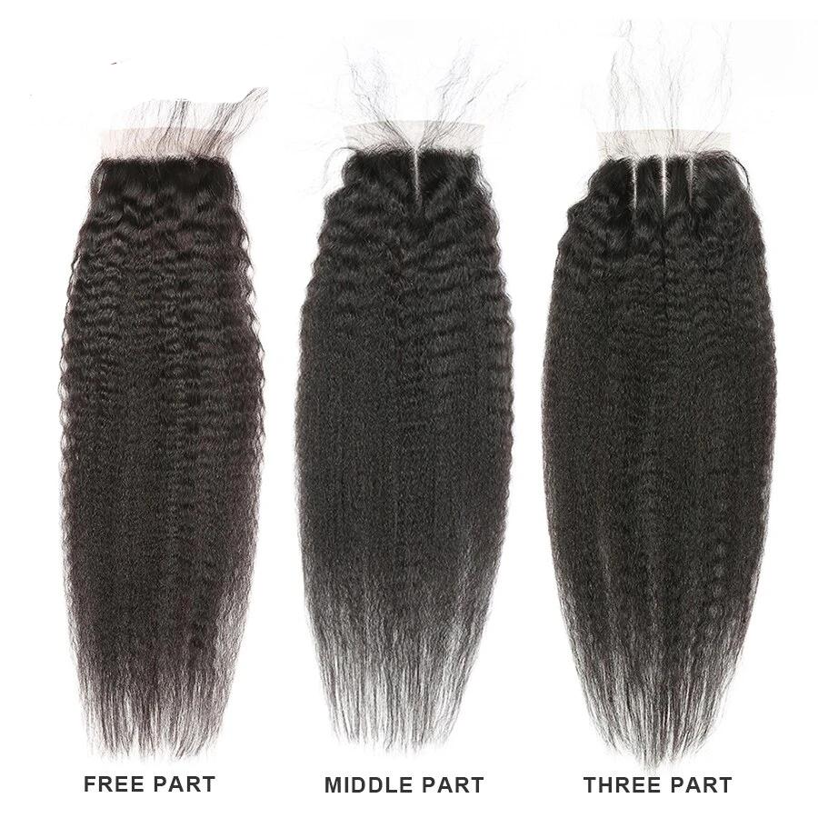 Kinky Straight Hair 3 Bundles With Closure Pre Plucked With Baby Hair Human