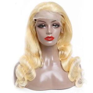 Body Wave Lace Front Human Hair Wigs with Bangs Blonde Colored Blunt Cut Brazilian Remy Hair