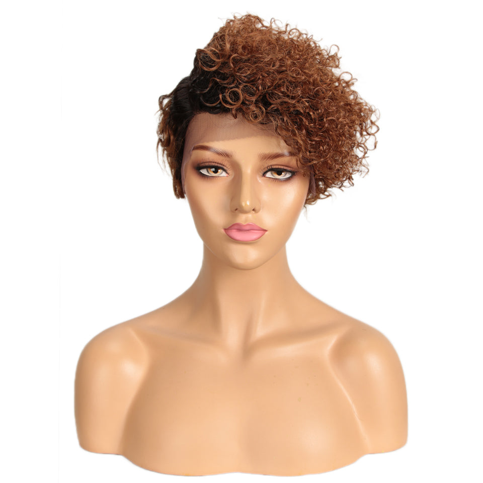 Curly Lace Front Wig Colored Short Curly Human Hair Wigs For Black Women Ombre Blond Brown Jerry Curl Lace Part Wig