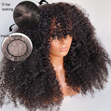 200% Density Afro Kinky Curly Wig With Bangs Brazilian Remy Human Hair Machine Wig With O Scalp Top For Black Women