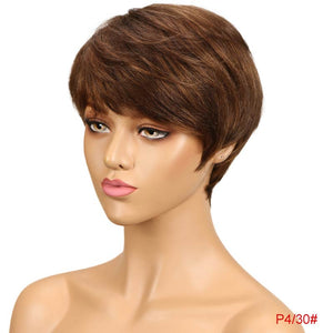 Short Human Hair Wigs Pixie Cut Straight Remy Brazilian Hair for Black Women Machine Made Highlight Color Cheap Glueless Wigs