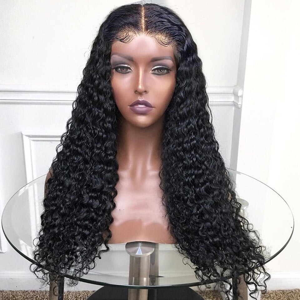 Long Afro Kinky Curly Human Hair Wig Pre Plucked 4x4 Lace Closure Wig 30 Inch Brazilian Lace Front Human Hair Wigs For Women