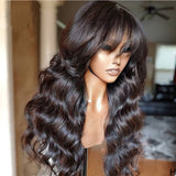 Body Wave Human Hair Wigs With Bangs Brazilian 30 Inch Full Machine Made Wig With Bang Long Natural Remy Human Hair For Women