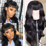 Body Wave Human Hair Wigs With Bangs Brazilian 30 Inch Full Machine Made Wig With Bang Long Natural Remy Human Hair For Women