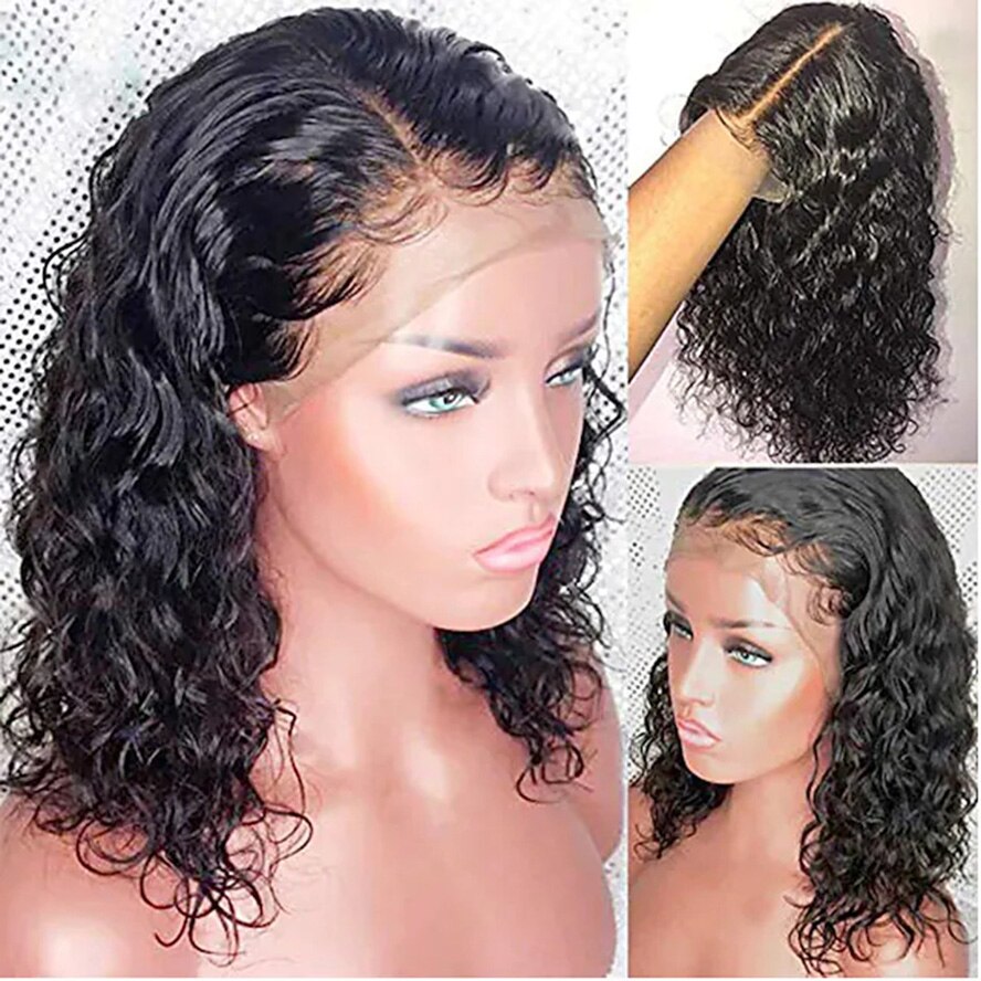 Human Hair Lace Front Wig Short Bob Brazilian Human Hair afro kinky Curly Wavy Black Costume Wig with Baby Hair for Black Women