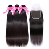Malaysian Straight Hair Bundles With Closure 100% Human Hair Bundles With Closure 3 Bundles Virgin Hair Extensions