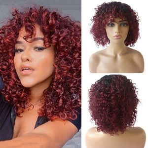Zetvaa 12inches / 150% / 1B99J Ombre Brown Afro Curly Bob Wig Human Hair 1B/30 2 Tones None Lace Front Glueless Short Kinky Curly Full Machine Made Bob Wigs