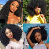 Zetvaa Afro Kinky Curly Wig Human Hair Mongolian Human Kinky Lace Frontal Wig Curly 250 Density Lace Closure Wig Bob Women Human Hair