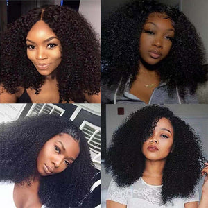 Zetvaa Afro Kinky Curly Wig Human Hair Mongolian Human Kinky Lace Frontal Wig Curly 250 Density Lace Closure Wig Bob Women Human Hair
