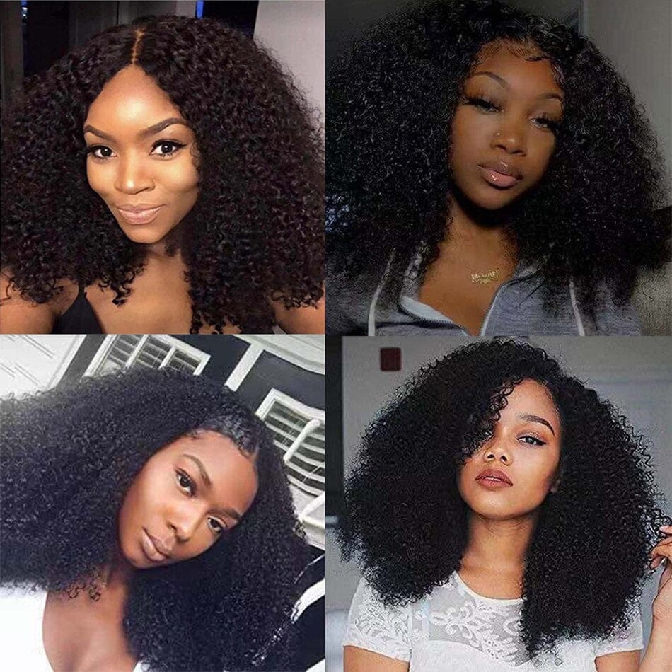 Zetvaa Afro Kinky Curly Wig Human Hair Mongolian Human Kinky Lace Frontal Wig Curly 250 Density Lace Closure Wig Bob Women Human Hair