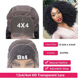 Zetvaa Afro Kinky Curly Wig Human Hair Mongolian Human Kinky Lace Frontal Wig Curly 250 Density Lace Closure Wig Bob Women Human Hair