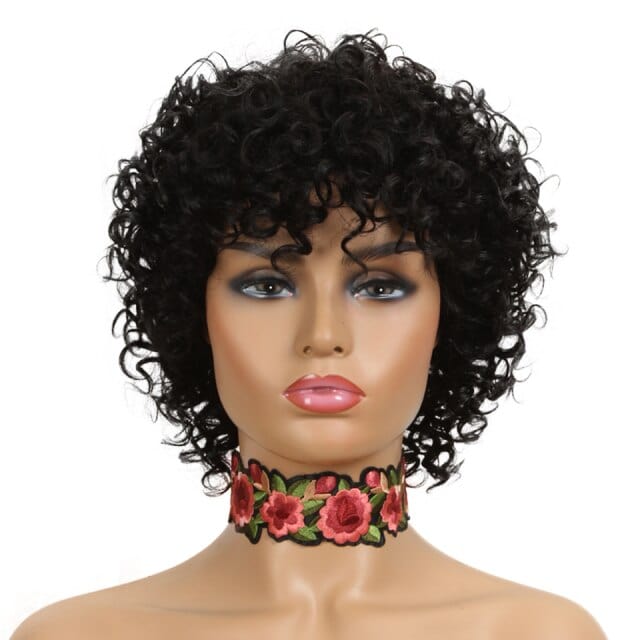 Zetvaa China / #1B Colored Short Afro Loose Curly Bob Human Hair Wigs For Women Natural Glueless Brazilian Remy Machine Made Blonde Red Wig