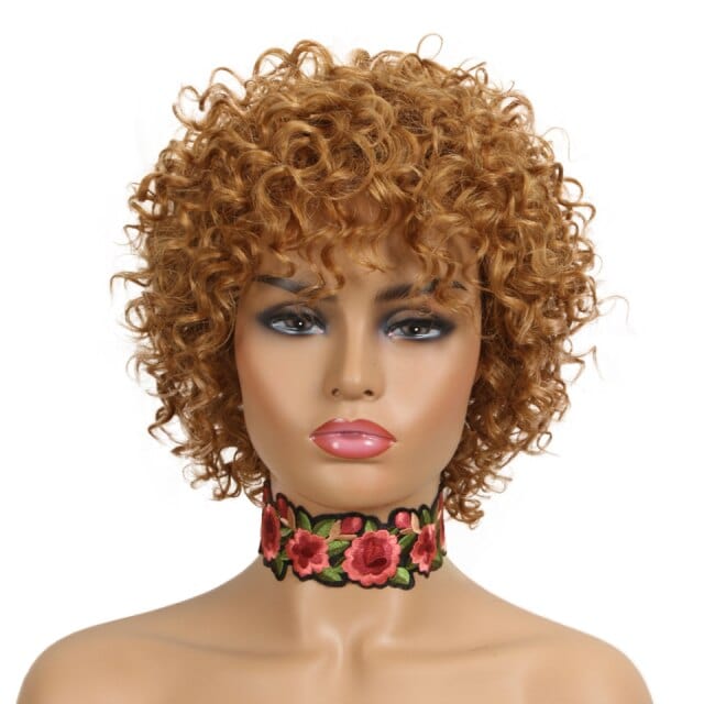 Zetvaa China / #27 Colored Short Afro Loose Curly Bob Human Hair Wigs For Women Natural Glueless Brazilian Remy Machine Made Blonde Red Wig