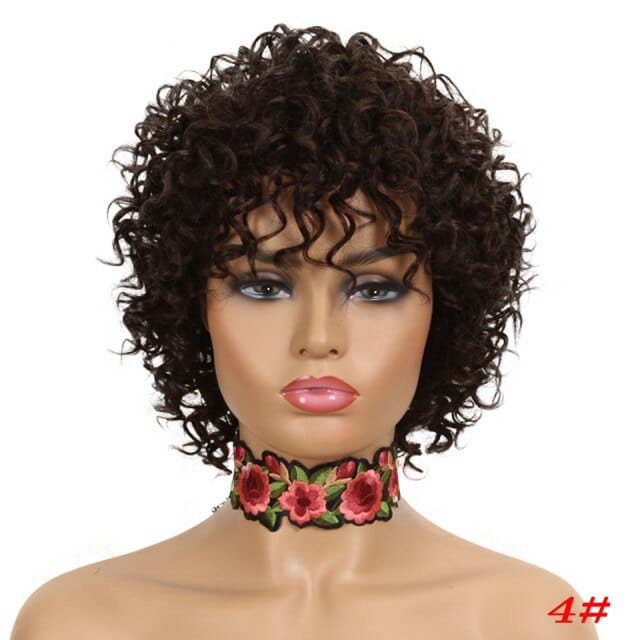 Zetvaa China / #4 Colored Short Afro Loose Curly Bob Human Hair Wigs For Women Natural Glueless Brazilian Remy Machine Made Blonde Red Wig