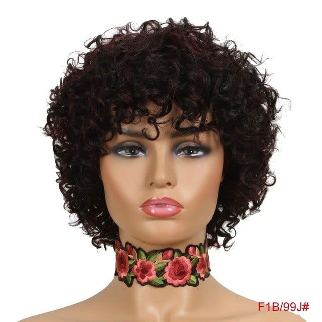 Zetvaa China / F1B/99J Colored Short Afro Loose Curly Bob Human Hair Wigs For Women Natural Glueless Brazilian Remy Machine Made Blonde Red Wig