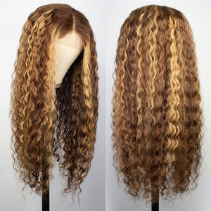 Zetvaa Curly Human Hair Wig Honey Blonde Ombre 13x1 Brazilian Brown Color Deep Water Wave Hd Frontal Highlight Bob Lace Front Wigs