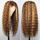 Zetvaa Curly Human Hair Wig Honey Blonde Ombre 13x1 Brazilian Brown Color Deep Water Wave Hd Frontal Highlight Bob Lace Front Wigs