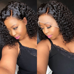 Zetvaa Deep Curly Lace Front Human Hair Wigs 13x6 Lace Frontal Wigs Brazilian Deep Wave Short Bob Lace Frontal Wig180 Density Wigs Remy