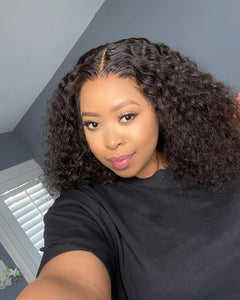 Zetvaa Deep Curly Lace Front Human Hair Wigs 13x6 Lace Frontal Wigs Brazilian Deep Wave Short Bob Lace Frontal Wig180 Density Wigs Remy
