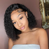 Zetvaa Deep Curly Lace Front Human Hair Wigs 13x6 Lace Frontal Wigs Brazilian Deep Wave Short Bob Lace Frontal Wig180 Density Wigs Remy