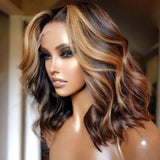 Zetvaa Highlight  bob wig / 12inches / CN, 180% Highlight Wig Human Hair Wigs Short Bob Wig For Black Women T Part Brazilian Pre Plucked With Baby Hair Body Wave Lace Front Wig