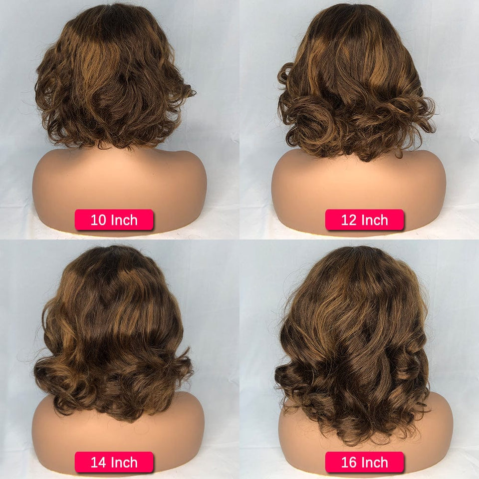Zetvaa Highlight Wig Human Hair Wigs Short Bob Wig For Black Women T Part Brazilian Pre Plucked With Baby Hair Body Wave Lace Front Wig